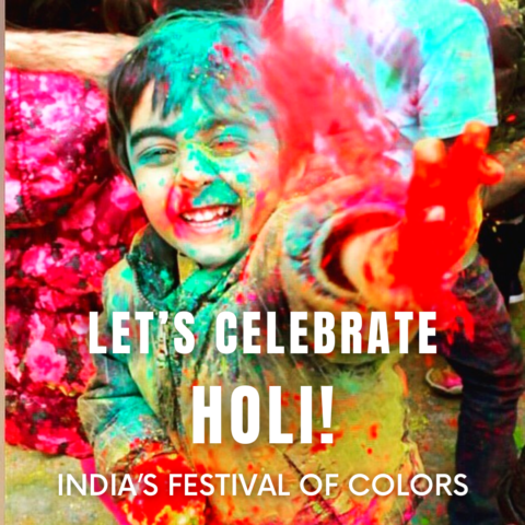 Child covered in and throwing color pigments.